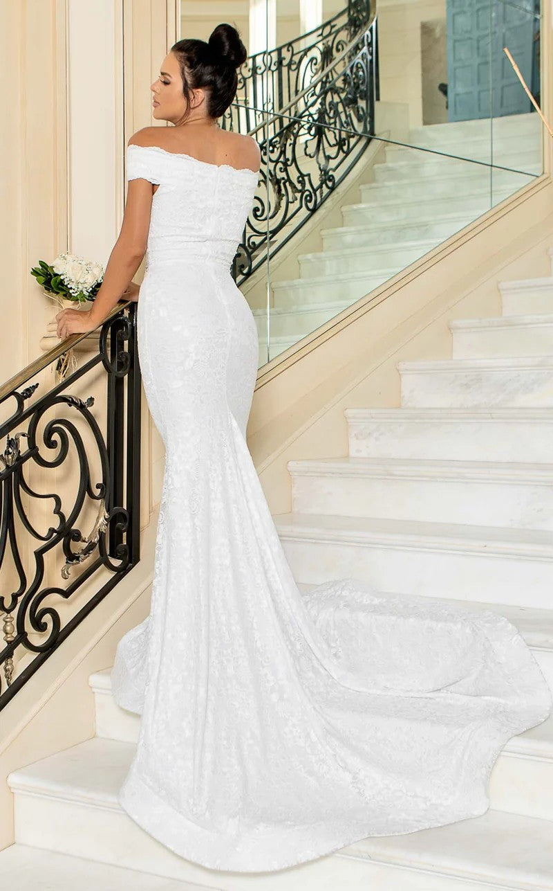 Jessica Angel JA10020 Off-Shoulder Mermaid Cutout Train Beaded Lace Wedding Dress
