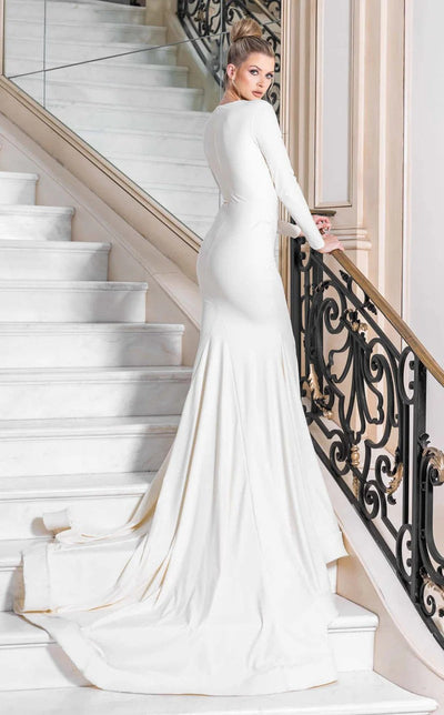 Jessica Angel JA10025 V-Neck Long Sleeve Mermaid Formal Floor-Length Wedding Dress