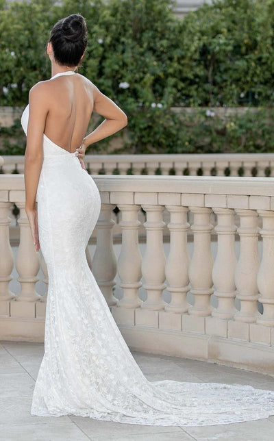 Jessica Angel JA10029 Plunging Halter Fitted Open Back Train Wedding Lace Dress
