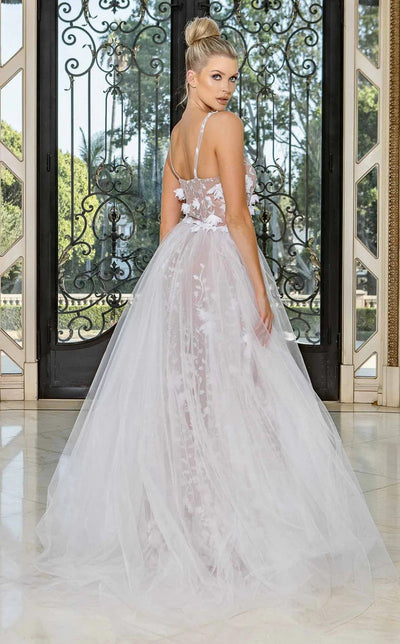 Jessica Angel JA10035 Spaghetti Strap Fitted Open Back Slit 3D Floral Tulle Wedding Dress