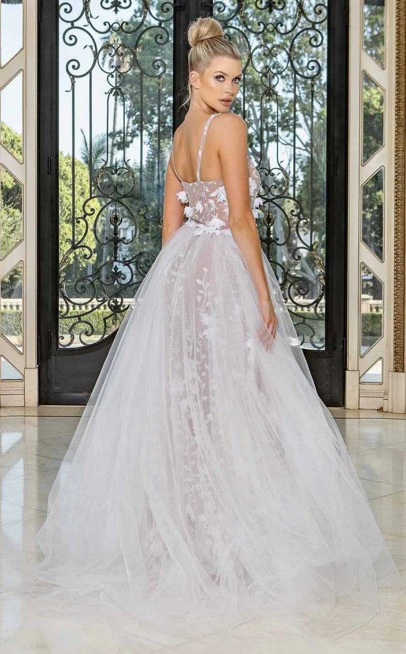 Jessica Angel JA10035 Spaghetti Strap Fitted Open Back Slit 3D Floral Tulle Wedding Dress