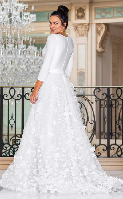 Jessica Angel JA10036 V-Neck A-Line Court Train 3D Floral Wedding Dress