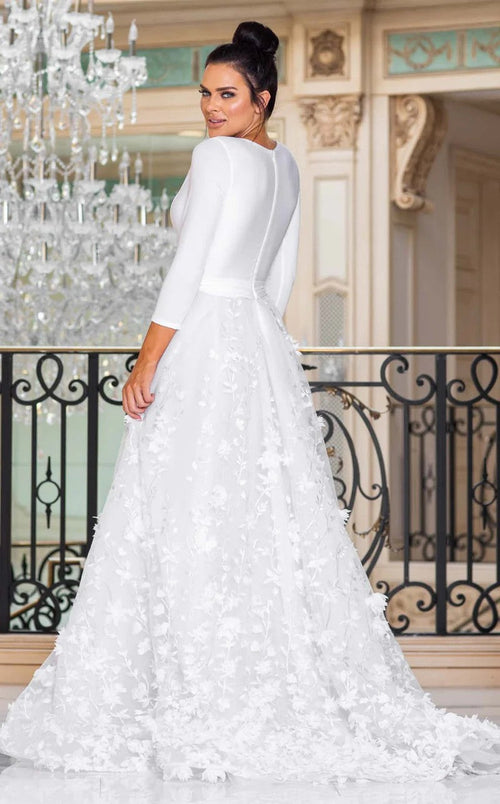 Jessica Angel JA10036 V-Neck A-Line Court Train 3D Floral Wedding Dress