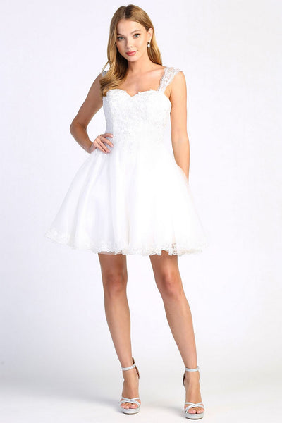 Wedding Dresses Short A Line Lace Applique Wedding Dress Off White