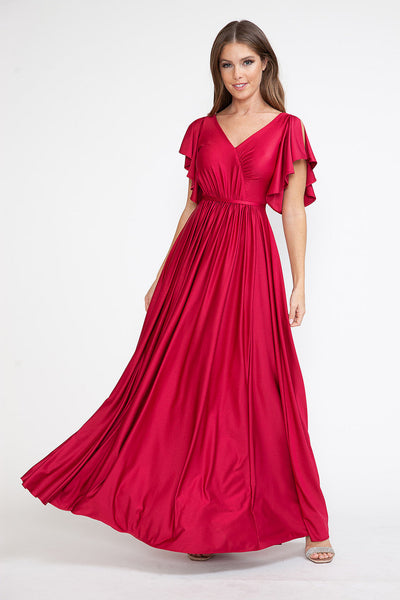 Lenovia 5277 Ruffled Short Sleeve V-Neck Stretch Dress