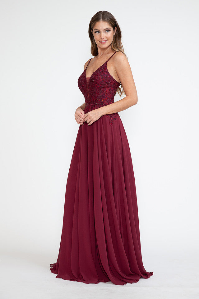 Vestido de fiesta formal sin mangas con escote en V transparente y corpiño de cuentas, bordado, de Lenovia 8185