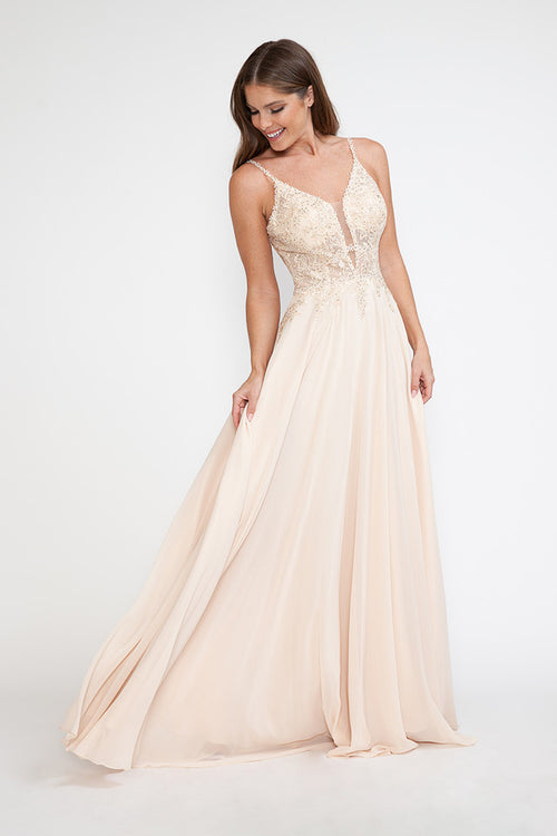 Vestido de fiesta formal sin mangas con escote en V transparente y corpiño de cuentas, bordado, de Lenovia 8185