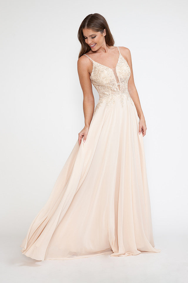 Vestido de fiesta formal sin mangas con escote en V transparente y corpiño de cuentas, bordado, de Lenovia 8185