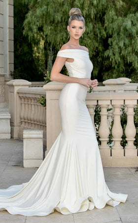 Jessica Angel JA10042 Off-Shoulder Mermaid Open Back Train Party Jersey Wedding Dress