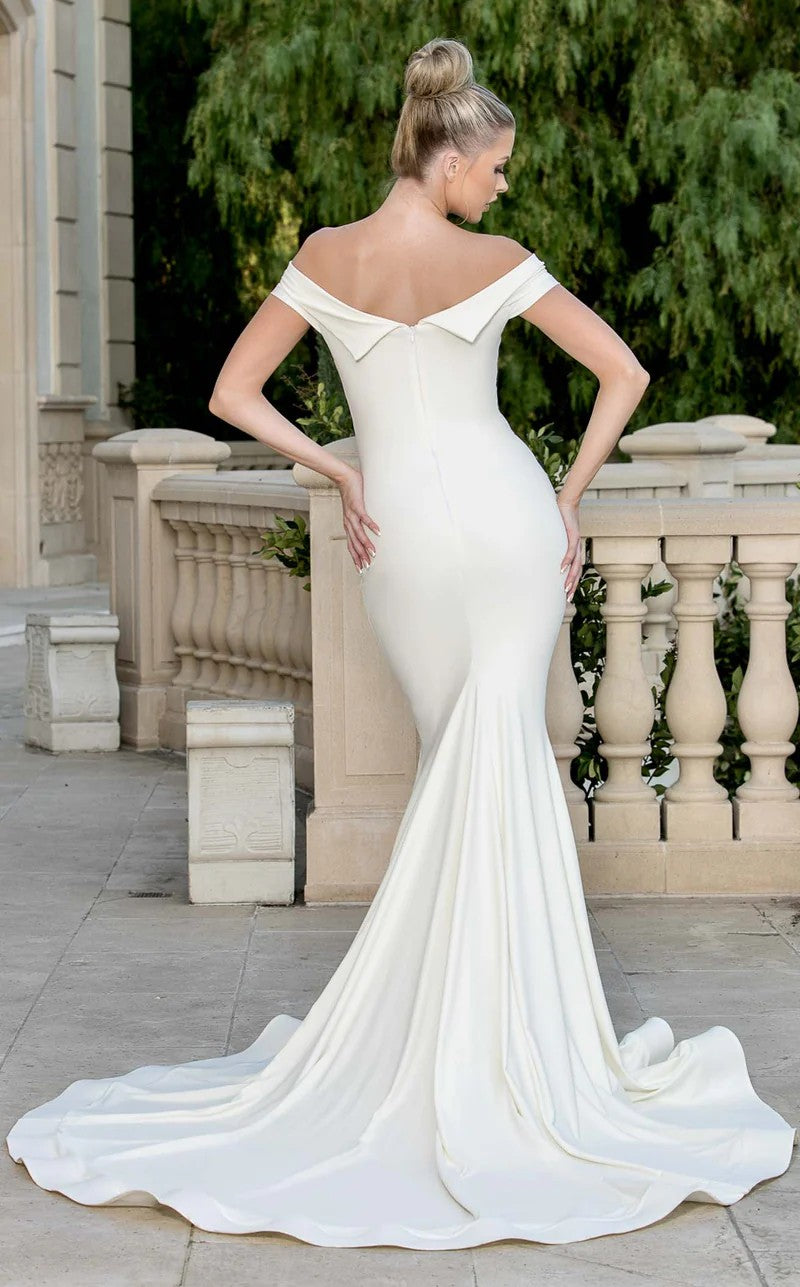Jessica Angel JA10042 Off-Shoulder Mermaid Open Back Train Party Jersey Wedding Dress
