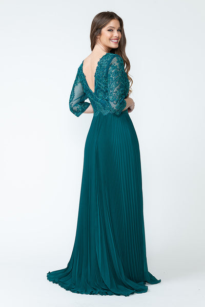 A-Line Gown with Beaded Lace Bodice and Pleated Skirt By Lenovia 8145