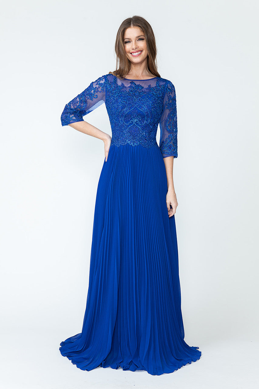 Vestido de corte A con corpiño de encaje con cuentas y falda plisada de Lenovia 8145