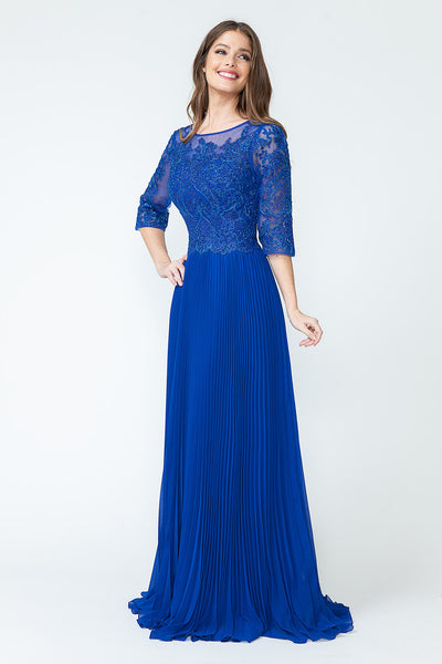 A-Line Gown with Beaded Lace Bodice and Pleated Skirt By Lenovia 8145