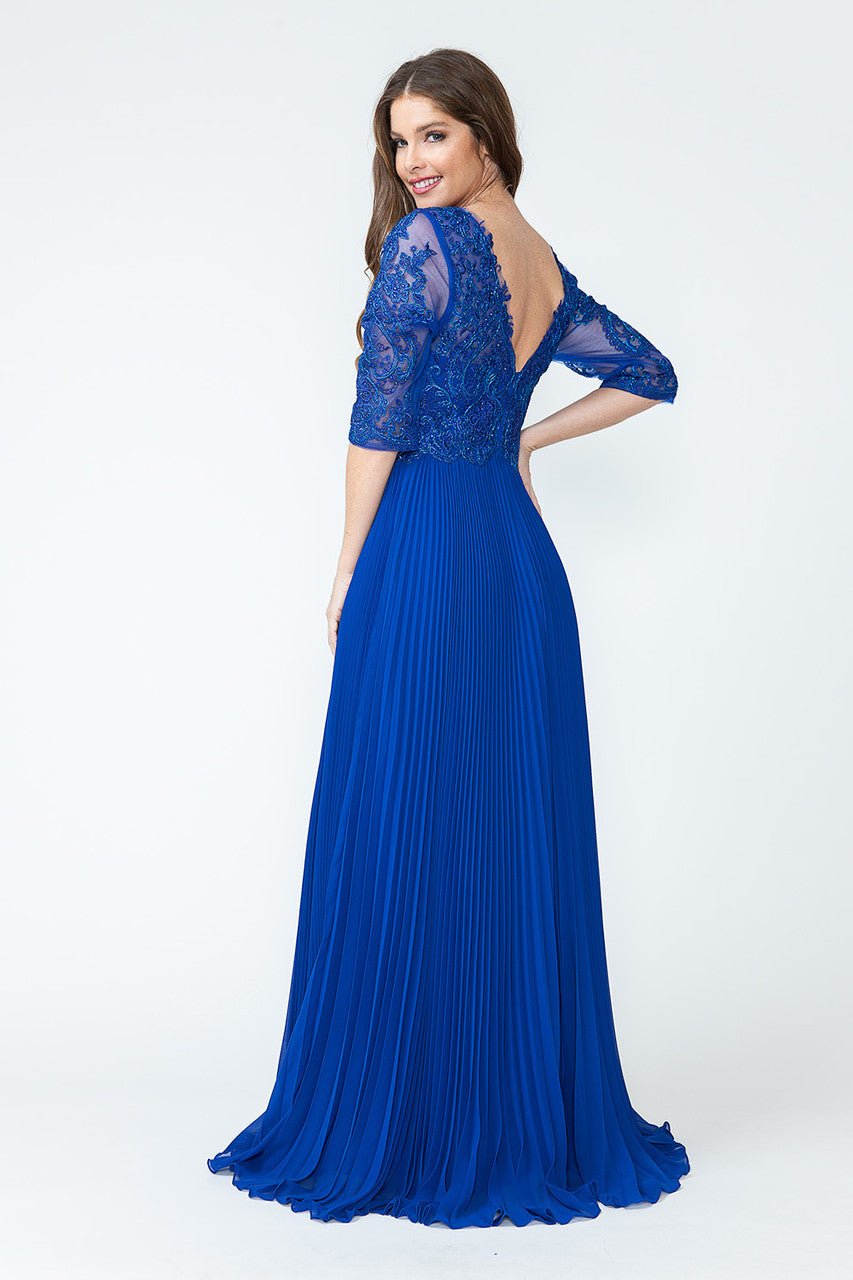 Vestido de corte A con corpiño de encaje con cuentas y falda plisada de Lenovia 8145