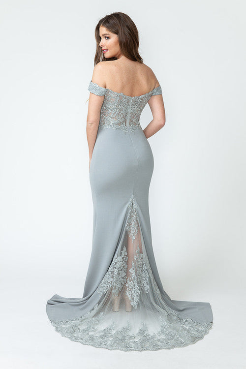 Vestido de sirena con hombros descubiertos, encaje bordado y cola transparente de Lenovia 8134