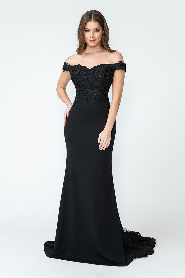 Vestido de sirena con hombros descubiertos, encaje bordado y cola transparente de Lenovia 8134