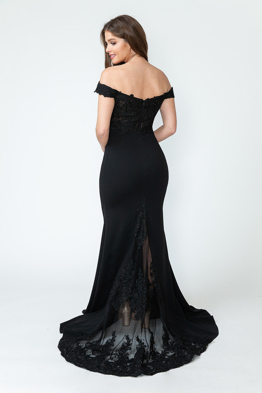 Vestido de sirena con hombros descubiertos, encaje bordado y cola transparente de Lenovia 8134