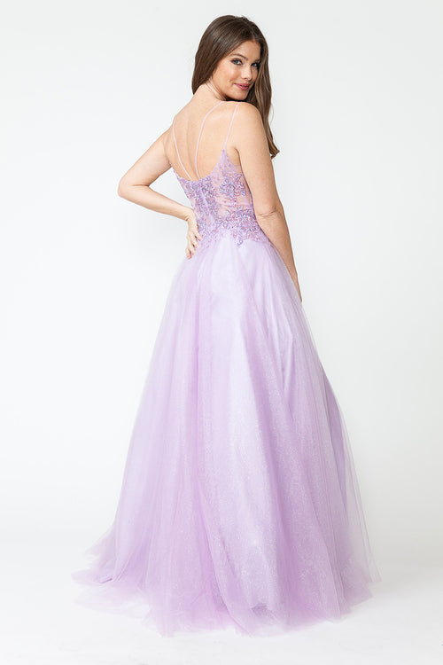 Vestido de fiesta de tul brillante, corte A, con apliques de encaje floral en el cuerpo y tirantes finos dobles, de Lenovia 8182