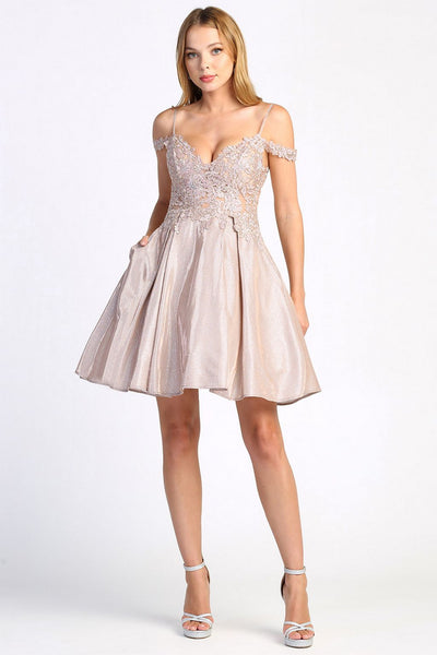 Cocktail Dresses Short Metallic Homecoming Glitter Cocktail Dress Rose
