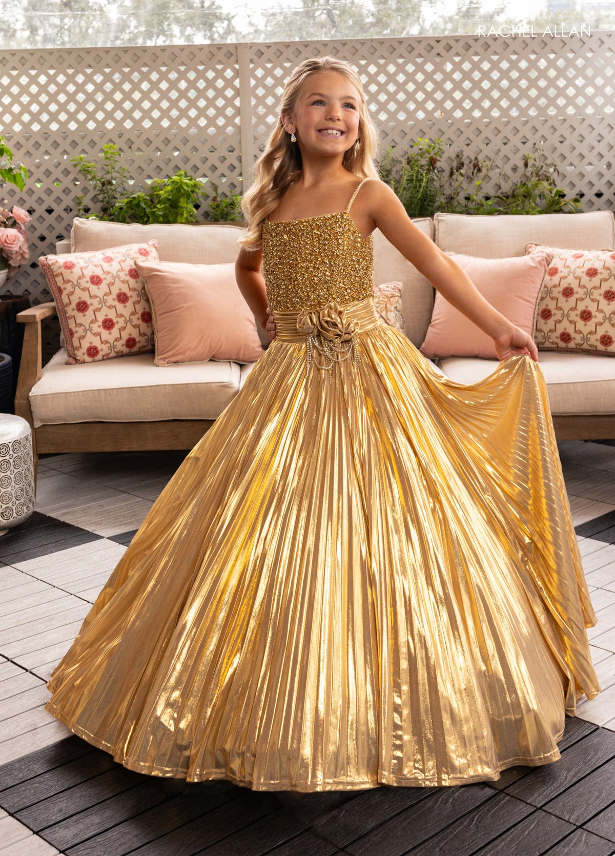 Rachel Allan 10277 Girl's Sleeveless Metallic Gown