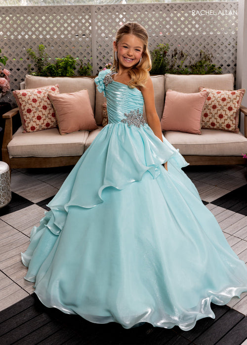 Rachel Allan 10281 Girl's One Shoulder Layered Gown