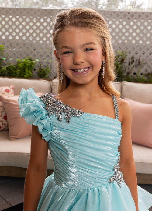 Rachel Allan 10281 Girl's One Shoulder Layered Gown