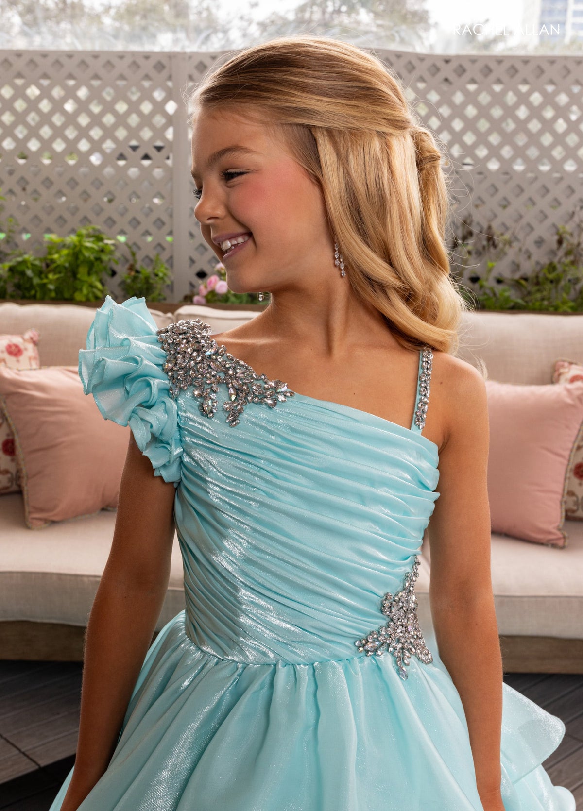Rachel Allan 10281 Girl's One Shoulder Layered Gown
