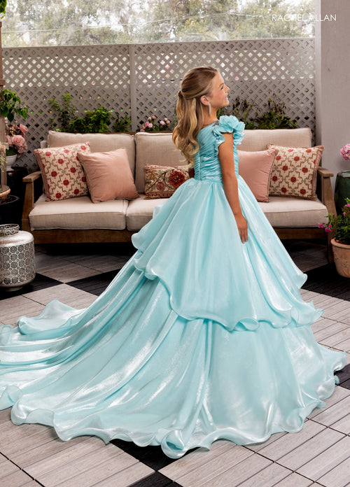 Rachel Allan 10281 Girl's One Shoulder Layered Gown