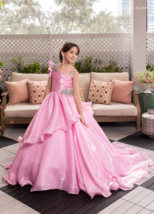 Rachel Allan 10281 Girl's One Shoulder Layered Gown