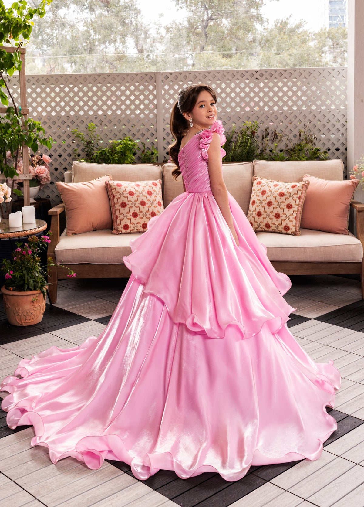 Rachel Allan 10281 Girl's One Shoulder Layered Gown