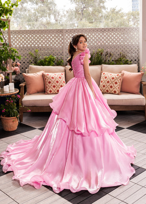 Rachel Allan 10281 Girl's One Shoulder Layered Gown