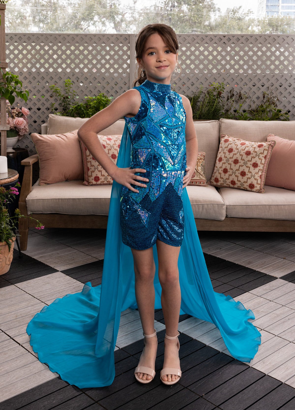 Rachel Allan 10282 Girl's Sequin Halter Romper Quinceañera Ball Gown