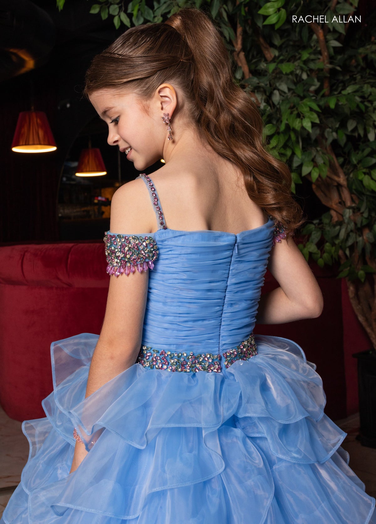Rachel Allan 10293 Girl's Off Shoulder Ruffled Gown