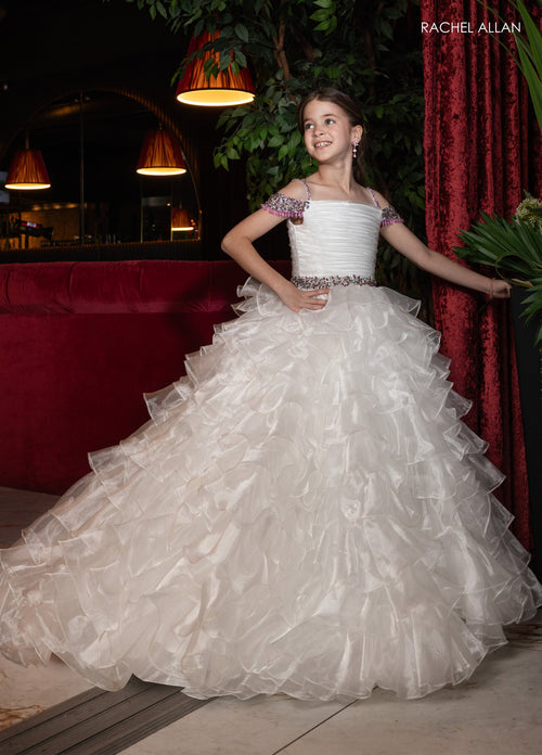 Rachel Allan 10293 Girl's Off Shoulder Ruffled Gown