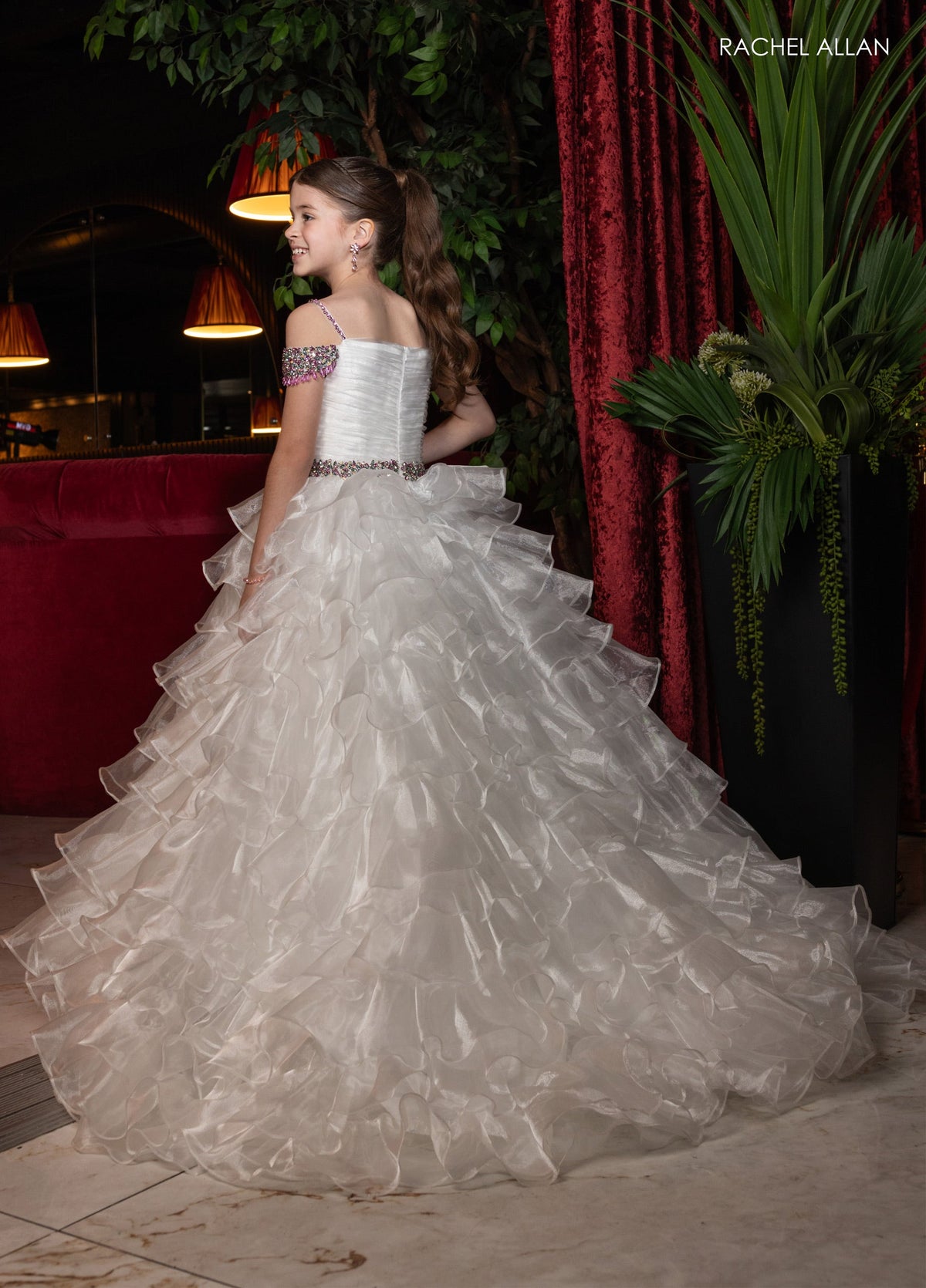 Rachel Allan 10293 Girl's Off Shoulder Ruffled Gown