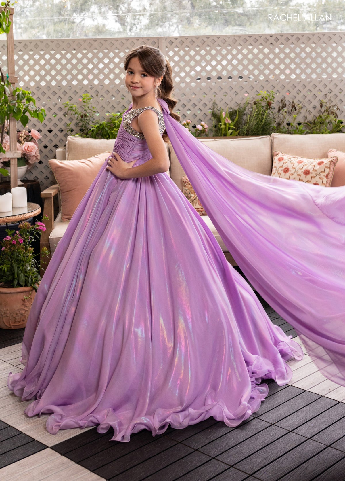 Rachel Allan 10296 Girl's Iridescent One Shoulder Gown