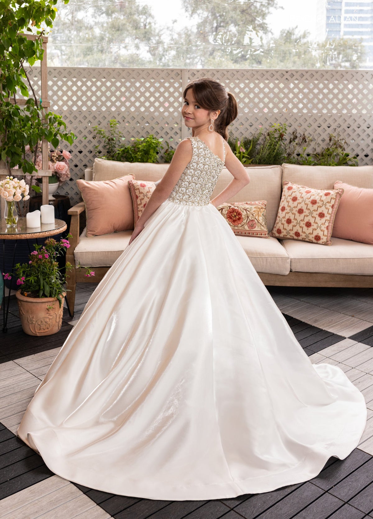Rachel Allan 10298 Girl's Satin One Shoulder Gown