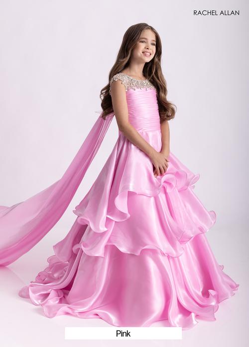 Jewel Illusion Neck Crystal Beaded Pleated Bodice Tiered Organza Ball Gown Dress by Rachel Allan 10310
