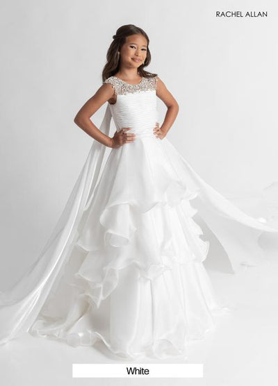Jewel Illusion Neck Crystal Beaded Pleated Bodice Tiered Organza Ball Gown Dress by Rachel Allan 10310