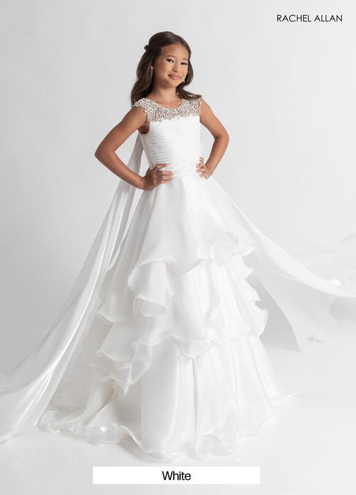 Jewel Illusion Neck Crystal Beaded Pleated Bodice Tiered Organza Ball Gown Dress by Rachel Allan 10310