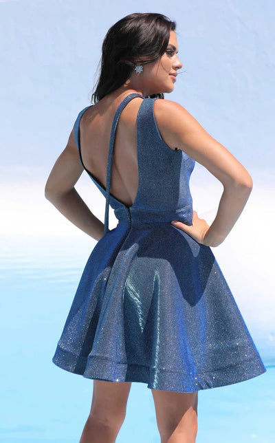 Jessica Angel JA103 Sleeveless A-Line V-Back Mini Homecoming Scuba Dress