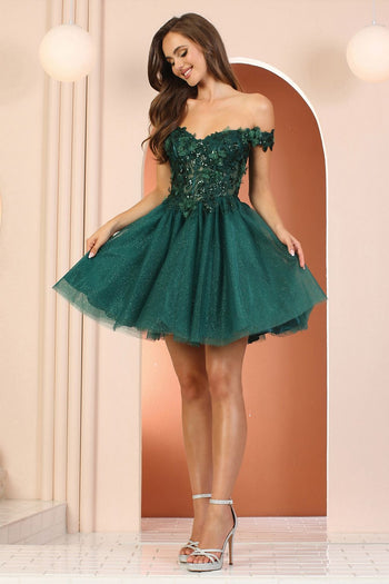 Cocktail Dresses Homecoming Short Floral Applique Prom Dress Champagne