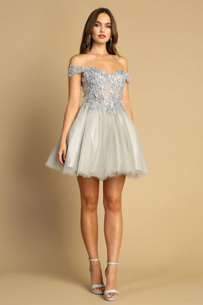 Cocktail Dresses Homecoming Short Floral Applique Prom Dress Champagne