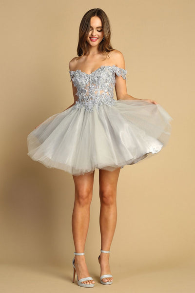 Cocktail Dresses Homecoming Short Floral Applique Prom Dress Champagne