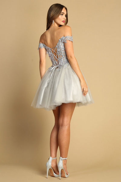 Cocktail Dresses Homecoming Short Floral Applique Prom Dress Champagne