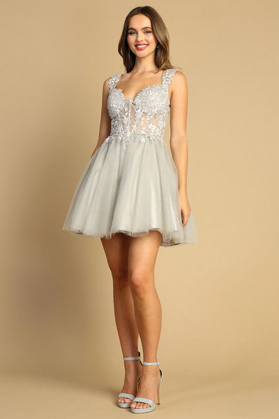 Cocktail Dresses Short Cocktail A Line Glitter Mini Dress Silver