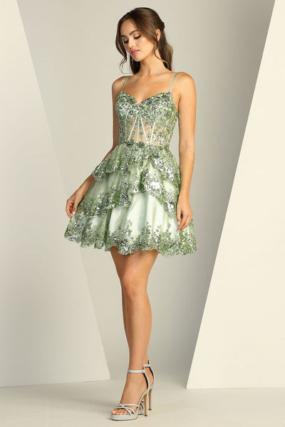 Cocktail Dresses Homecoming Short Glitter Corset Prom Dress Sage