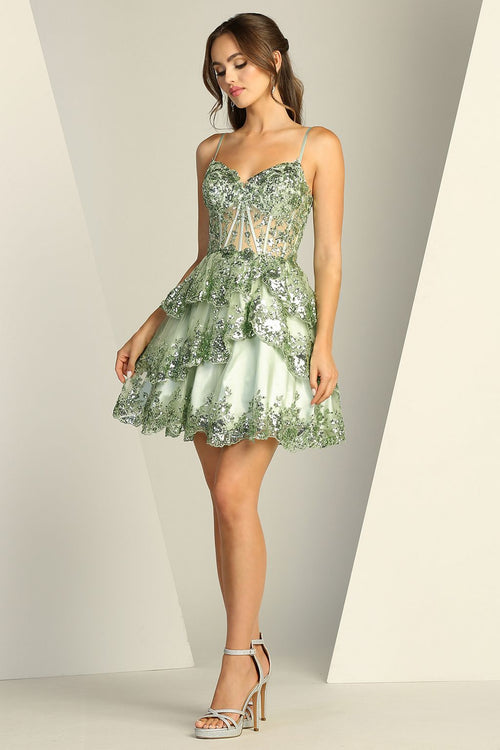 Cocktail Dresses Homecoming Short Glitter Corset Prom Dress Sage