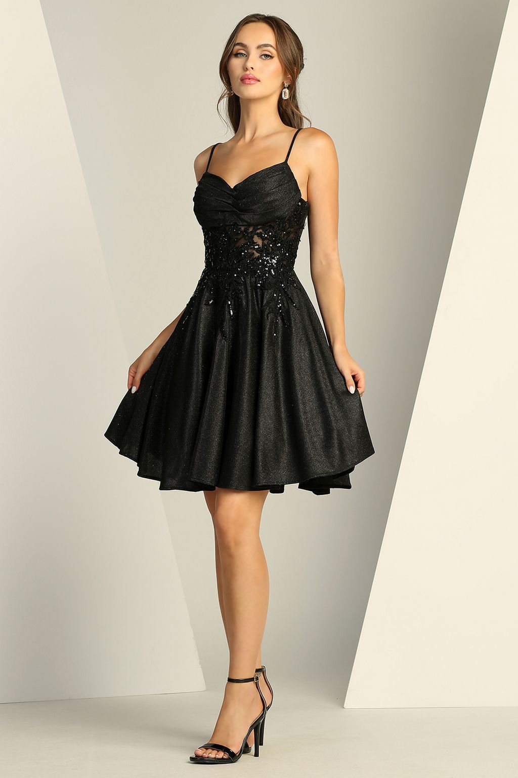 Cocktail Dresses Short Homecoming Glitter Corset Prom Dress Black 
