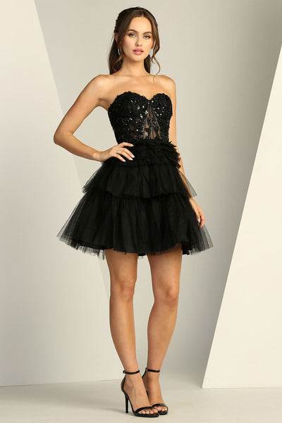 Cocktail Dresses Short A Line Homecoming Corset Layered Prom Dress Black